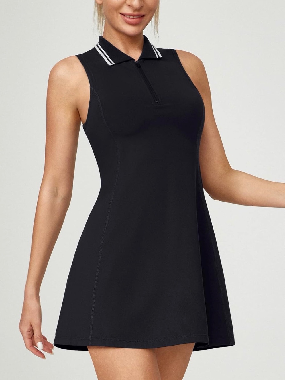 NWT Sleeveless Black Polo Zip Skater Tennis Dress With Back Pocket, XL